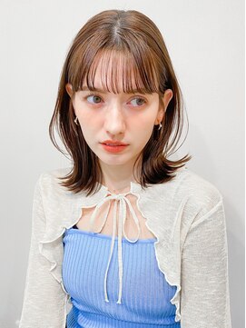 レア 表参道(L'ea) くびれヘアアプリコットオレンジ夏ヘアハイライトカラー韓国ヘア