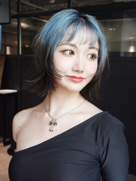 アルバム 銀座(ALBUM GINZA) ショートくびれミディボブデザインカラーブリーチ_F21040