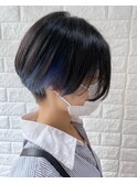 刈りあげショートボブ&ブルーインナーカラー☆1d_5ヒップスデコ