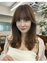 ロングレイヤー韓国ヘア透明感ベージュブラウンシースルーバング