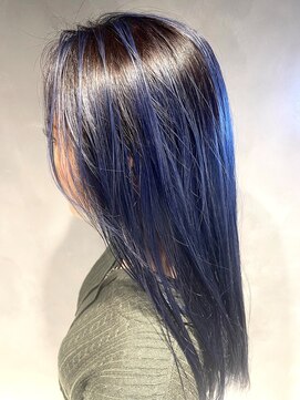 アコ(Aco) バレイヤージュ/ディープブルー/色落ちシルバー