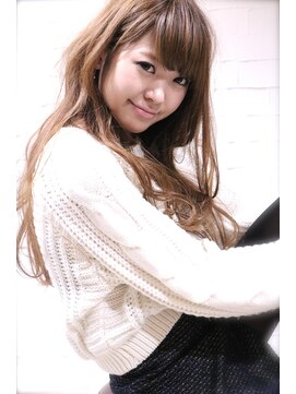 ホラン(HoLan) 【HoLan】斜めバングxルーズカールx耳かけlong☆vintegeベージュ