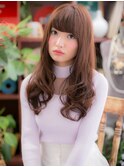 ショコラピンク斜めバング小顔ロングレイヤーc5川口20代30代40代