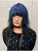 14822艶髪ネイビーブルーブルーシルバーレイヤーブルーカラー