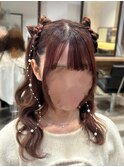 立体リボン×編み上げハーフツイン