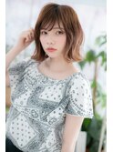 グラデーションカラーシースルーバングくせ毛風外ハネボブc1