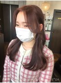 韓国ヘア/ピンクカラー/暖色カラー/ピンクベージュ/顔周りカット