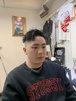メリケンバーバーショップ フクオカ(MERICAN BARBERSHOP FUK)&nbsp;ハイライトマッシュパーマウルフアッシュブラック