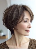 大人ショートレイヤー白髪ぼかし脱白髪染め40代50代60代原宿