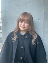 黒髪グレーベージュレイヤーロング前髪パーマ アッシュブラック