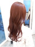 ピンクブラウンと韓国ヘアくびれヘアヨシンモリ顔周りレイヤー