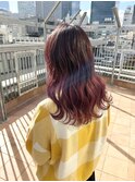 ピンクカラーグラデーションレイヤーカット韓国ヘア
