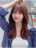シャギーレイヤー韓国ワンホンヘアシースルーぱっつん前髪