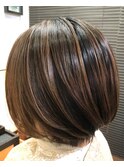 大人可愛い/小顔/30代40代/丸みショート/白髪ぼかしハイライト