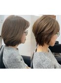 ショートカット白髪ぼかしダブルカラーハイライトレイヤーカット