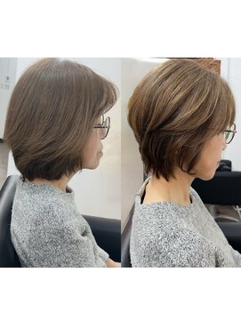 ゲイン(Gain) ショートカット白髪ぼかしダブルカラーハイライトレイヤーカット