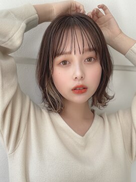 サンド 名古屋(sand) 黒髪クラゲヘアーオリーブグレー小顔ココアベージュレイヤーボブ