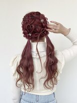カシュカシュ 表参道(cache cache)&nbsp;ヘアセットピンクカラーリボンアレンジツインテール