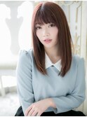 mod's姪浜/ベビーピンクデザインカラー前下がりレイヤーロングg