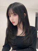 顔まわりレイヤー 艶カラー 暗髪 韓国風 髪質改善 福岡美容室