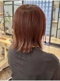 ボルドーカラーミニボブショートボブあごラインボブ前髪あり
