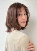 ミディアムボブ/ミルクティーブラウン/抜け感/レイヤーボブp上尾