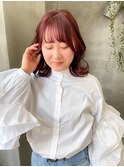 暖色　レッドカラー　赤髪　ピンク　ピンクカラー　ミディアム
