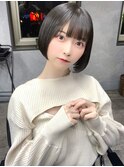 ネイビーグレー　グレージュカラー　ボブカット