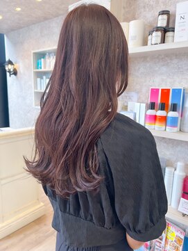 キャアリー(Caary) 福山市美容室Caaryピンク赤みカラー外ハネカールロングヘア