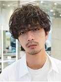 心斎橋シャドウパーマメンズマッシュウルフカット波巻きパーマ