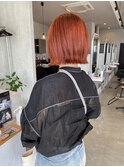 ボブ×オレンジブラウン20代30代大人可愛い小顔ショート外ハネ