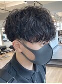 波巻きスパイラルパーマツーブロックツイストパーマメンズヘア