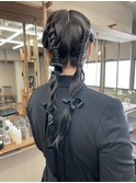 お呼ばれアレンジ♪20代30代大人可愛いタイト編みおろしツイン