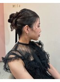 ミディアムヘアセット★高めアップ　顔まわりニュアンス巻き