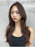 美髪カールピンクブラウン韓国レイヤーロングセミディ顔周り前髪