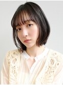 ショートボブ/ミニボブ/くびれボブ/黒髪/シースルーバング