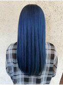 ストレートロング 艶髪 髪質改善 ネイビーブルー 美髪 Aujua