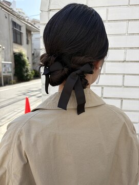 フェンヘアーアイス 中目黒(Fen.hair ici) 結婚式お呼ばれヘアセット大人シニヨンリボンアレンジ