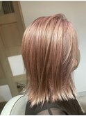 濡れ髪　切りっぱなし　くすみピンク　セミウェットウェーブ