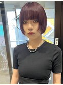 村上/ディープレッドカラー 顔まわりレイヤー ミニボブ ブリーチ