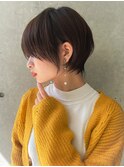 大人可愛い小顔ショートボブ白髪ぼかしハイライト20代30代40代