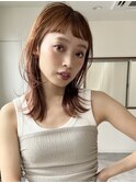 くびれレイヤーカット顔周りオン眉オレンジブラウン