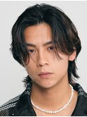 渋谷ニュアンスパーマメンズマッシュウルフセンターパートカット