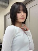 顔周りカット/縮毛矯正/ダークブラウン/コーラルピンク