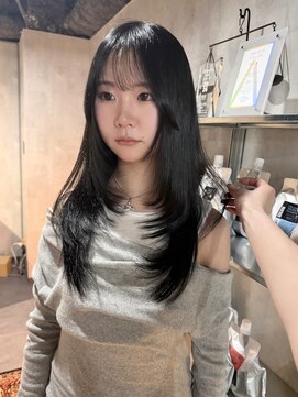 ラベル 渋谷(LAVEL) 黒髪ロングハッシュカットシャギーレイヤー髪質改善渋谷