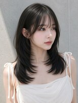 ユーフォリア 渋谷グランデ(Euphoria SHIBUYA GRANDE)&nbsp;ミディアムレイヤー韓国ヘア顔周りレイヤー透明感カラー黒髪前髪
