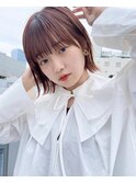 ピンクベージュ/ダブルカラー/ケアブリーチ/丸みショート/横浜