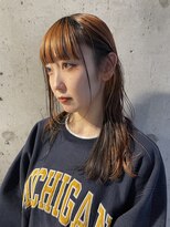 ランド(LAND)&nbsp;オレンジブラウン、ハイライトローライト、ぱっつんロングヘア