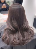 韓国風　ロング　くびれヘアー　ラベンダーカラー　透明感カラー