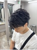 フェザーパーマ/メンズパーマ/ショートセンターパート/三軒茶屋